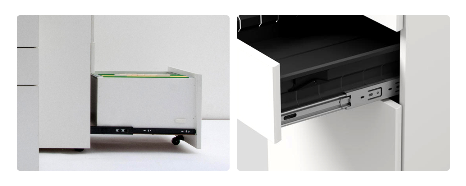 Cabinet wheel & slide rail design