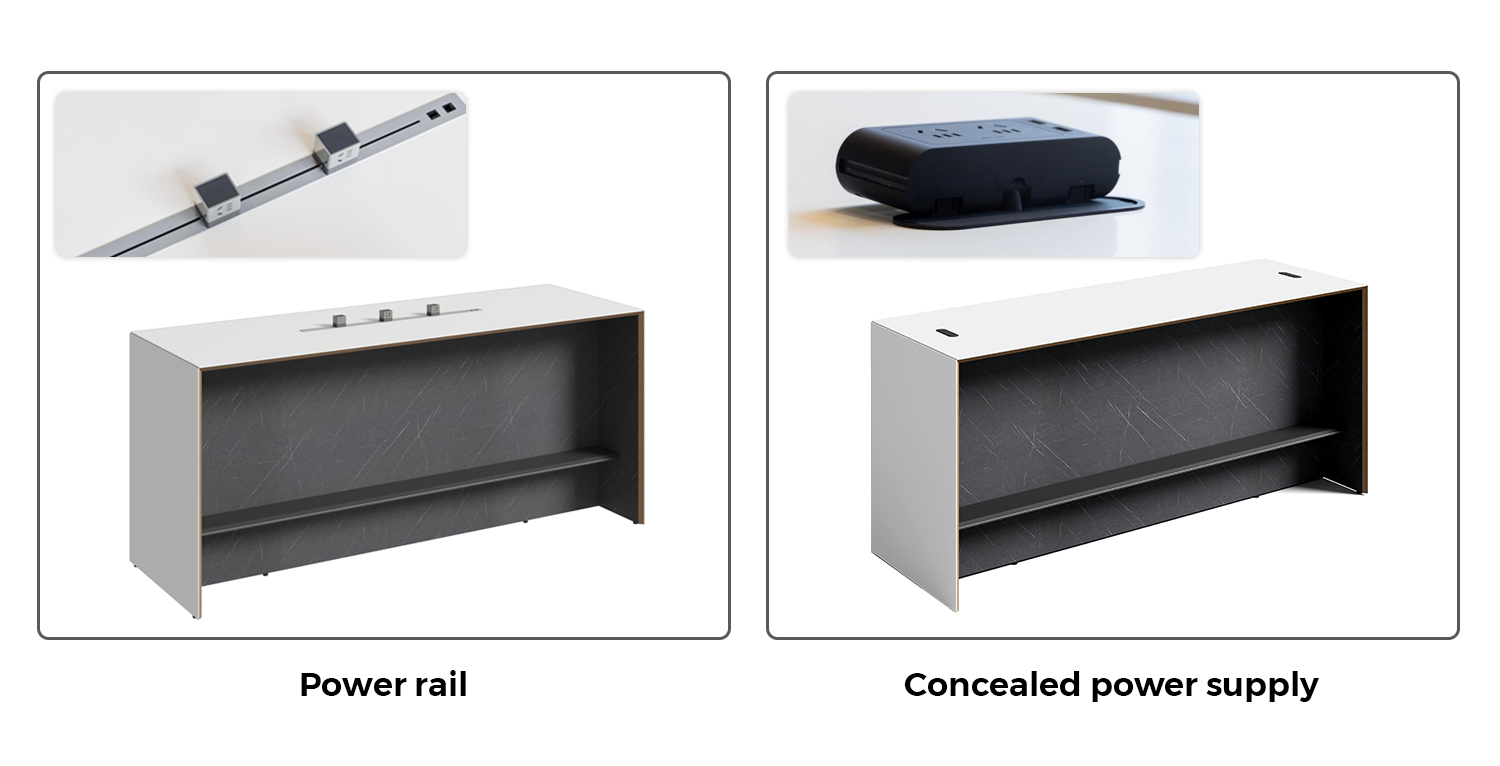 Two cable management designs for bar counter