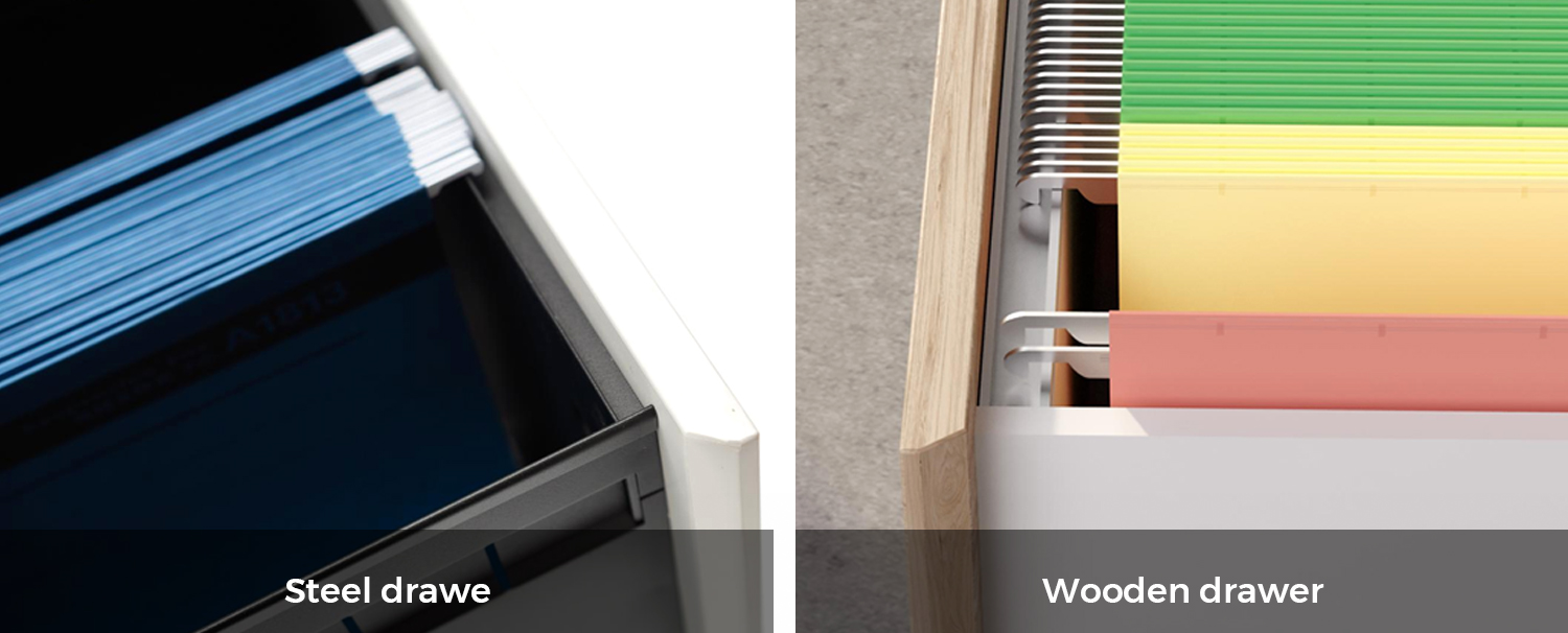 Close-up of drawer file rail