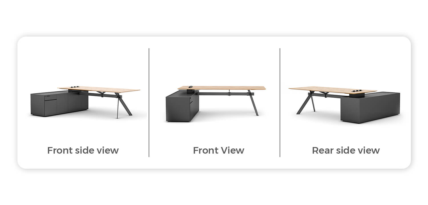 Executive desk three-view drawing
