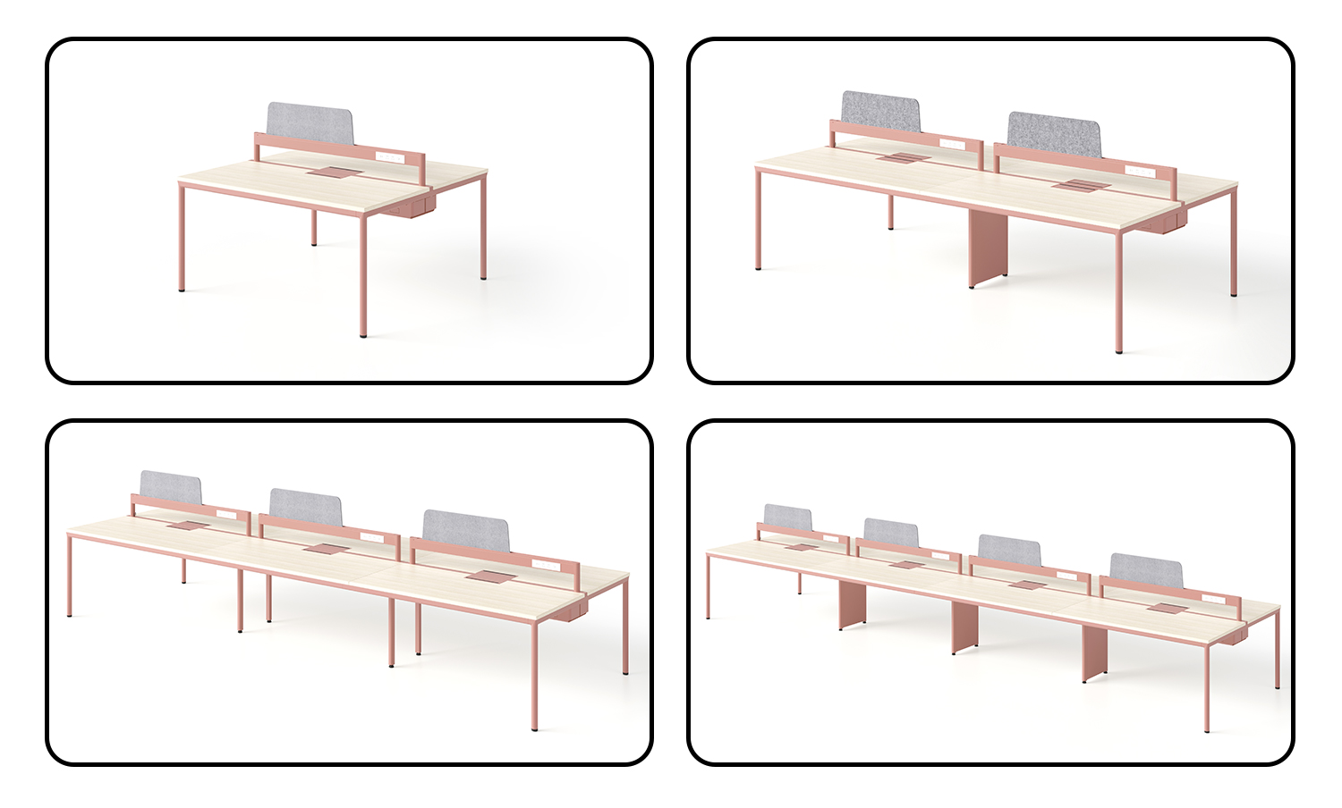 Various styles of staff desks
