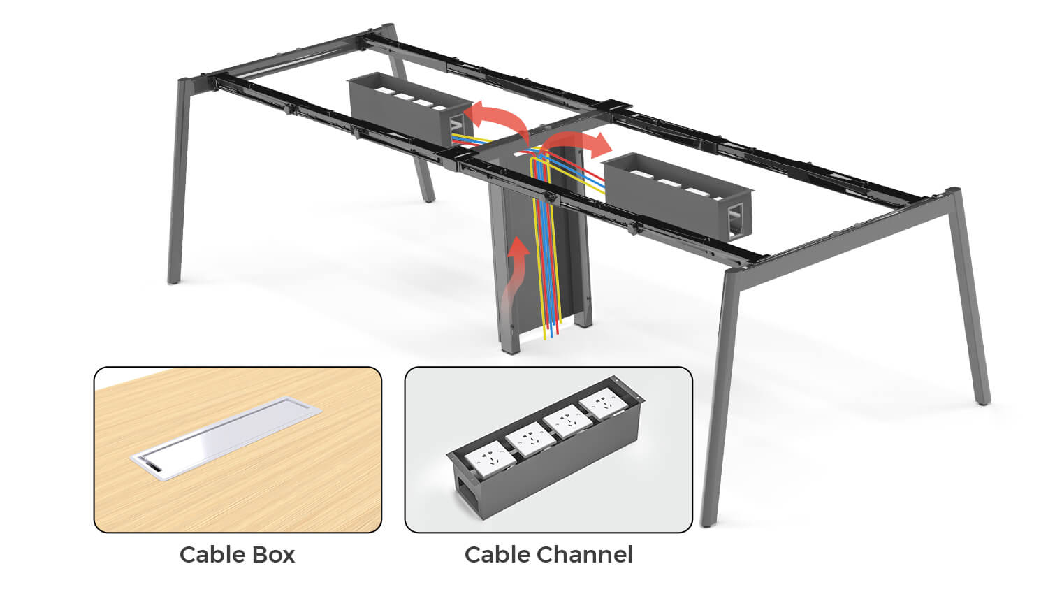 Cable Management for Multi-person Workstation with Central Leg