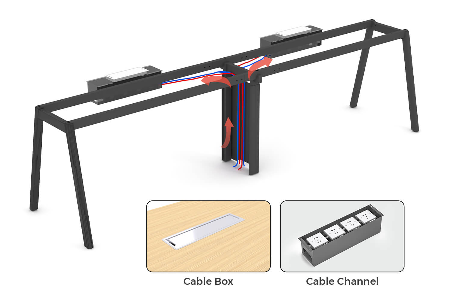Cable Management for Multi-person Workstation with Central Leg