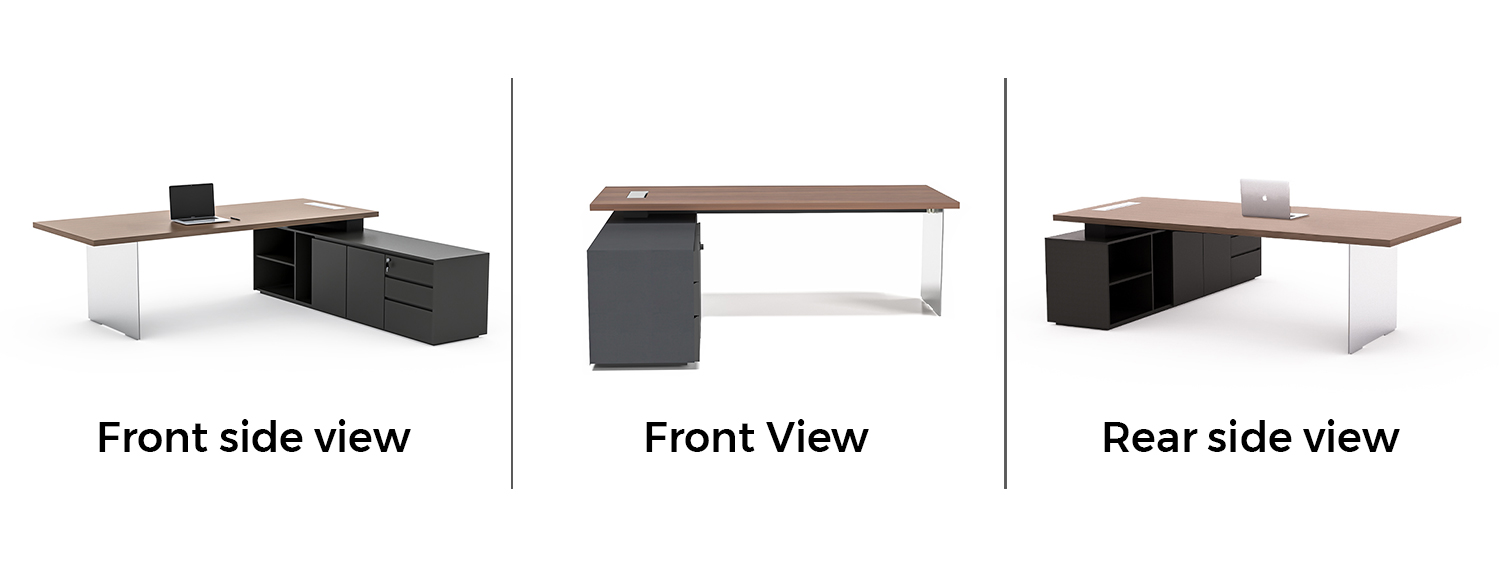 Executive desk three-view drawing