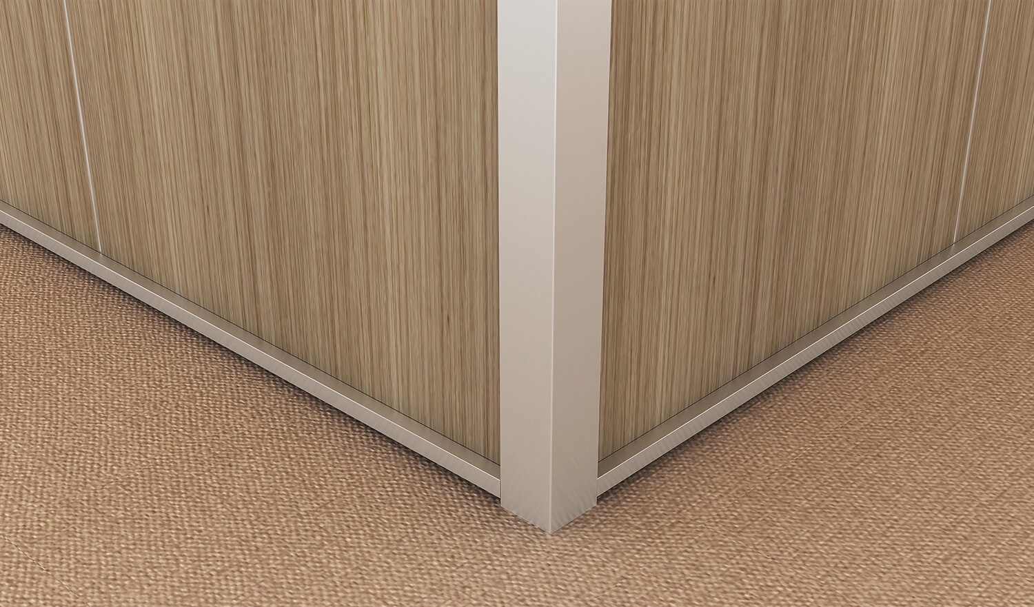 Corner details of wood panel partition