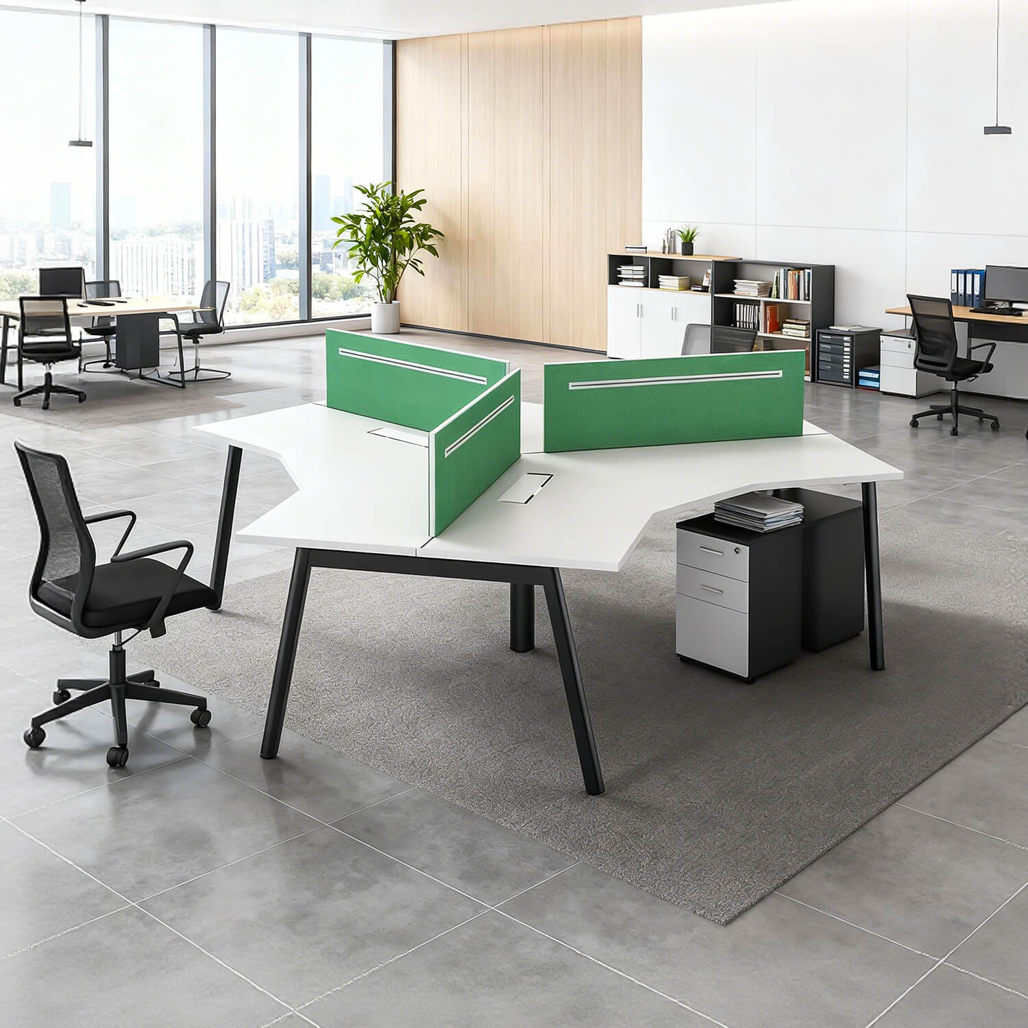 Modern Workstation V-Shaped Modular Three-Person Office Desk