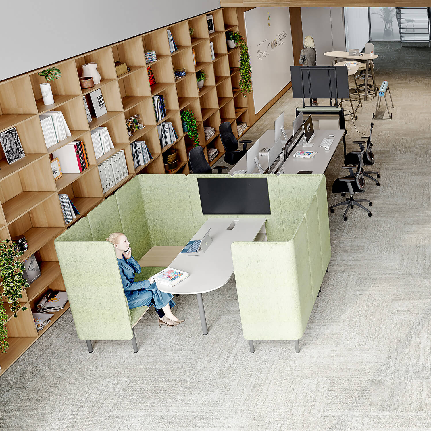 Classic Style Four Seater Workstation Soundproof Office Sofa