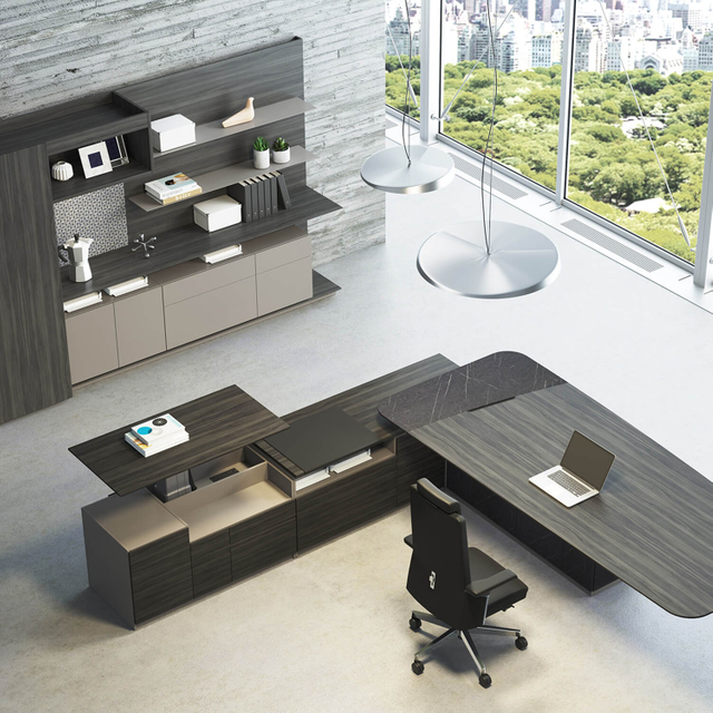 Luxury L Shaped Executive Manager Desk with Height Adjustment Modern Office Furniture
