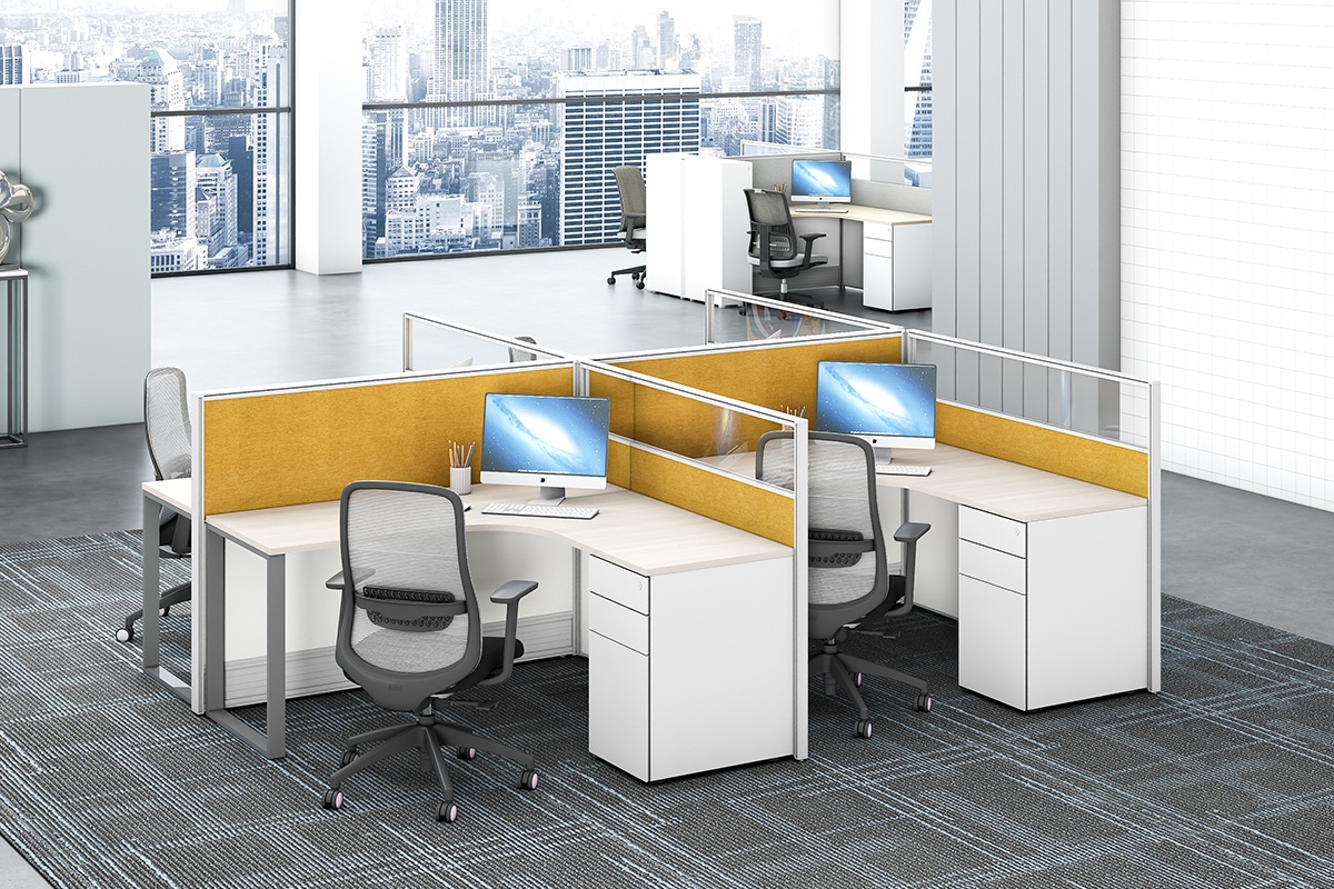 Modular wooden staff workstation desk set