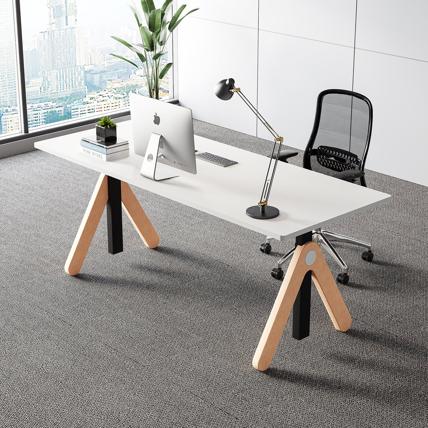 Ergonomic Height Adjustable Staff Workstation, Electric Sit Stand Employee Office Desk with Cable Management