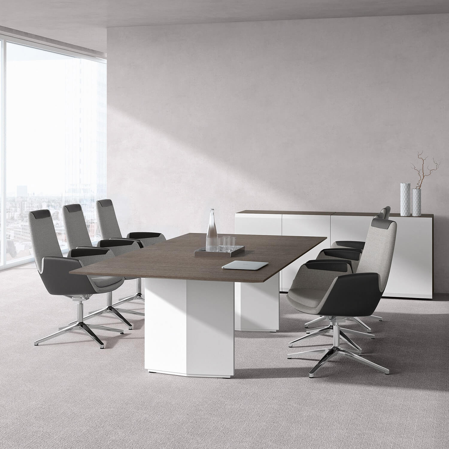 Long Lacquer Conference Table with Solid Wood Frame for Office Boardroom