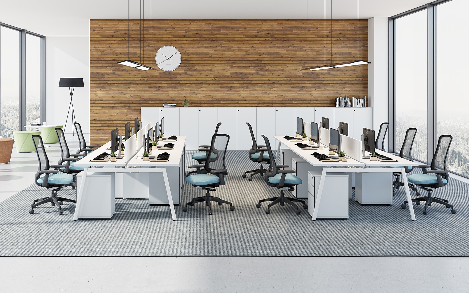 Modular staff workstation in a modern office