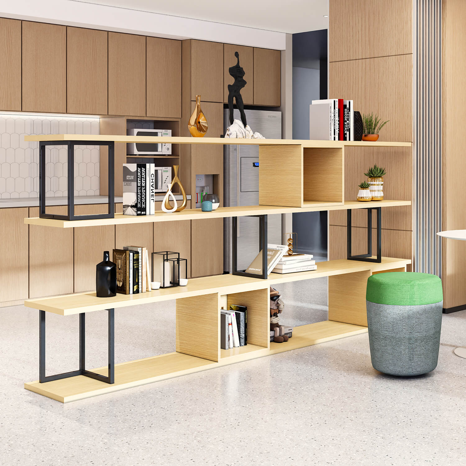 Architectural Modular Bookcase With MFC Panels Metal Pillars