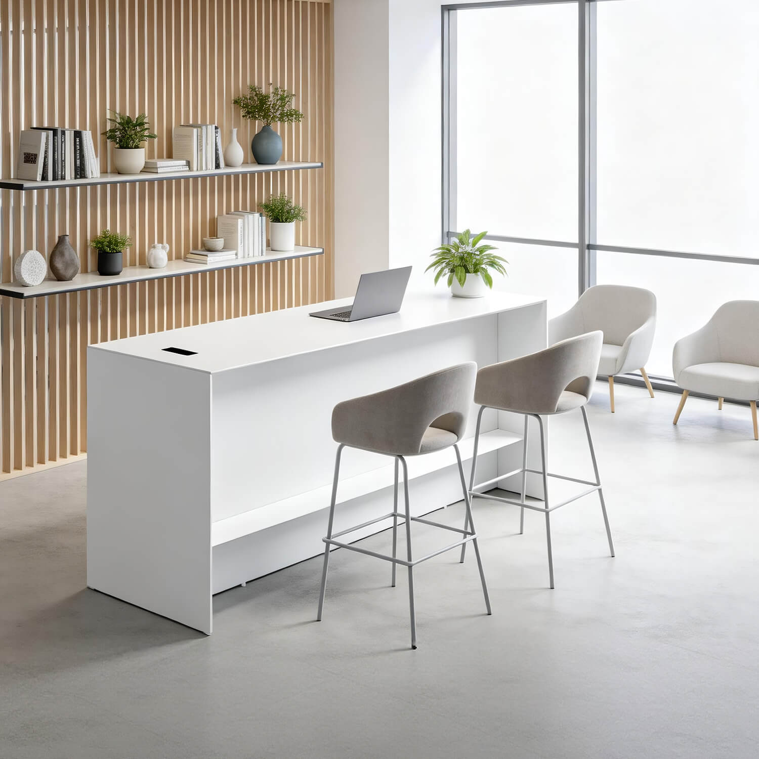 Multi Material Upholstered High Bar Stool for Office Pantry & Negotiation Lounge