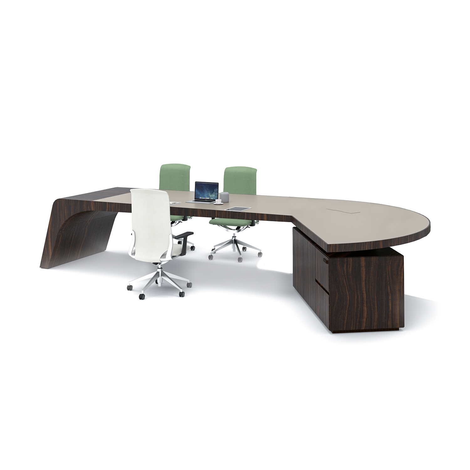 Modern Curved Luxury Executive Boss Desk, Large L-Shaped CEO Office Worktable with Side Storage Cabinet for Director Office