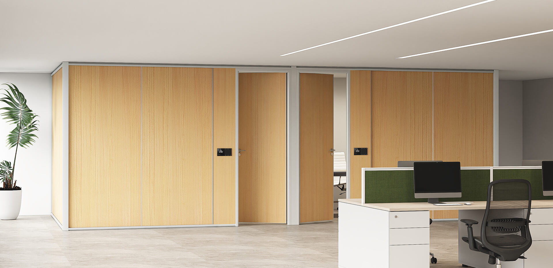 Half-wall wood panel partition.jpg