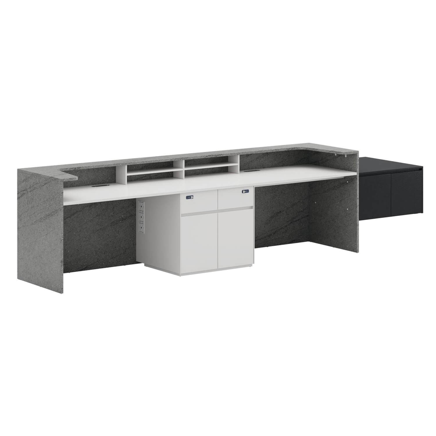 Corporate Reception Desk with Built-In Storage and Hutch