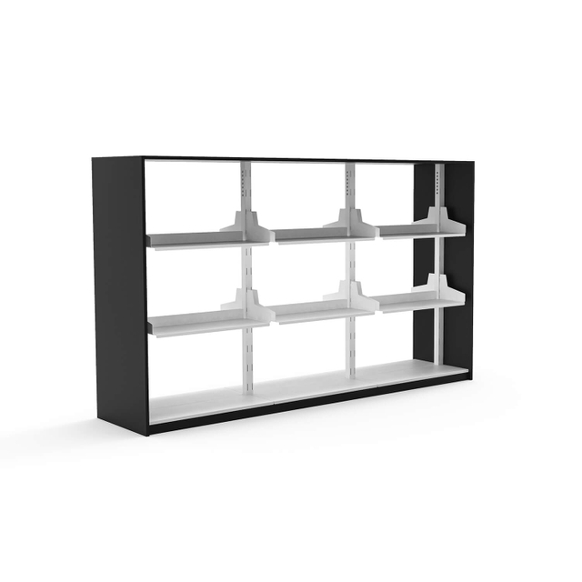 Sleek Symmetrical MFC Bookcase With Integrated Metal Supports