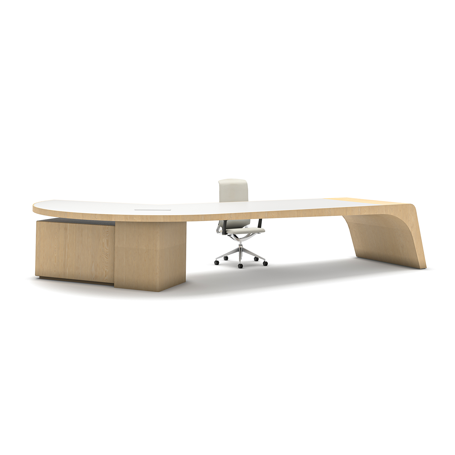 Modern Curved Luxury Executive Boss Desk, Large L-Shaped CEO Office Worktable with Side Storage Cabinet for Director Office