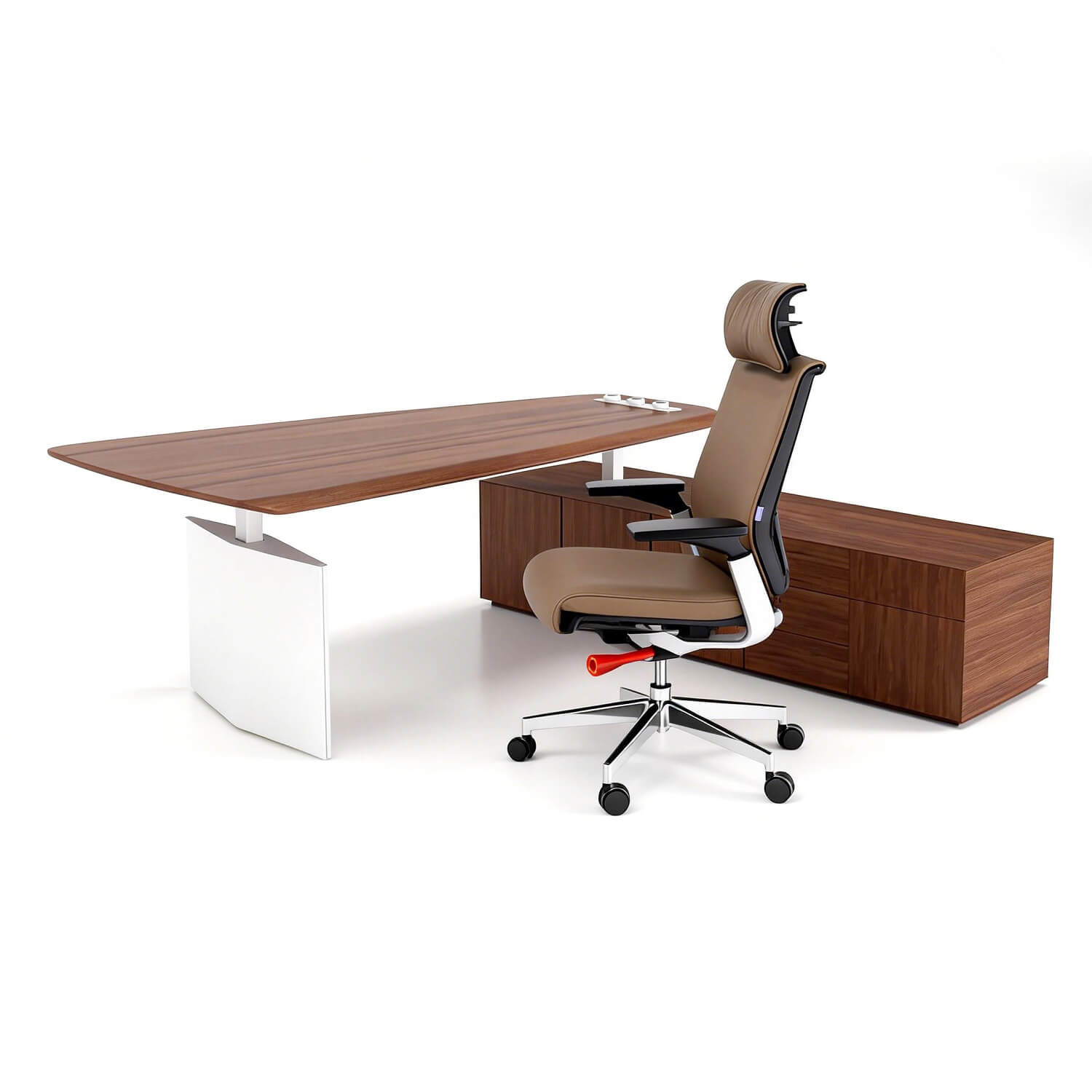 Modern Lacquer Executive Desk with Lacquered MDF Frame, Optional Height Adjustable Manager Office Desk with Side Cabinet