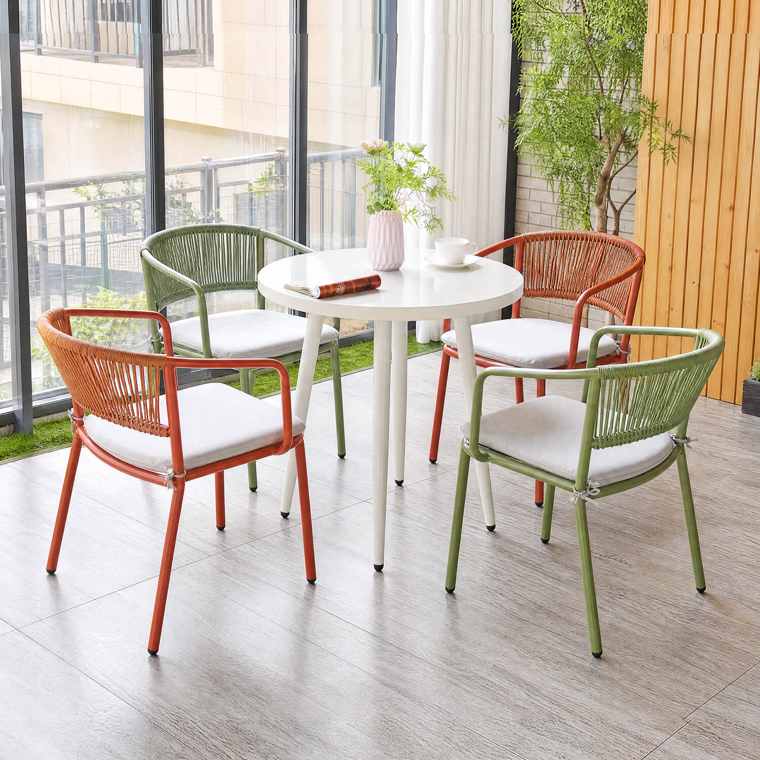 Rope Weave Outdoor Chair with Aluminum Frame and Cushion