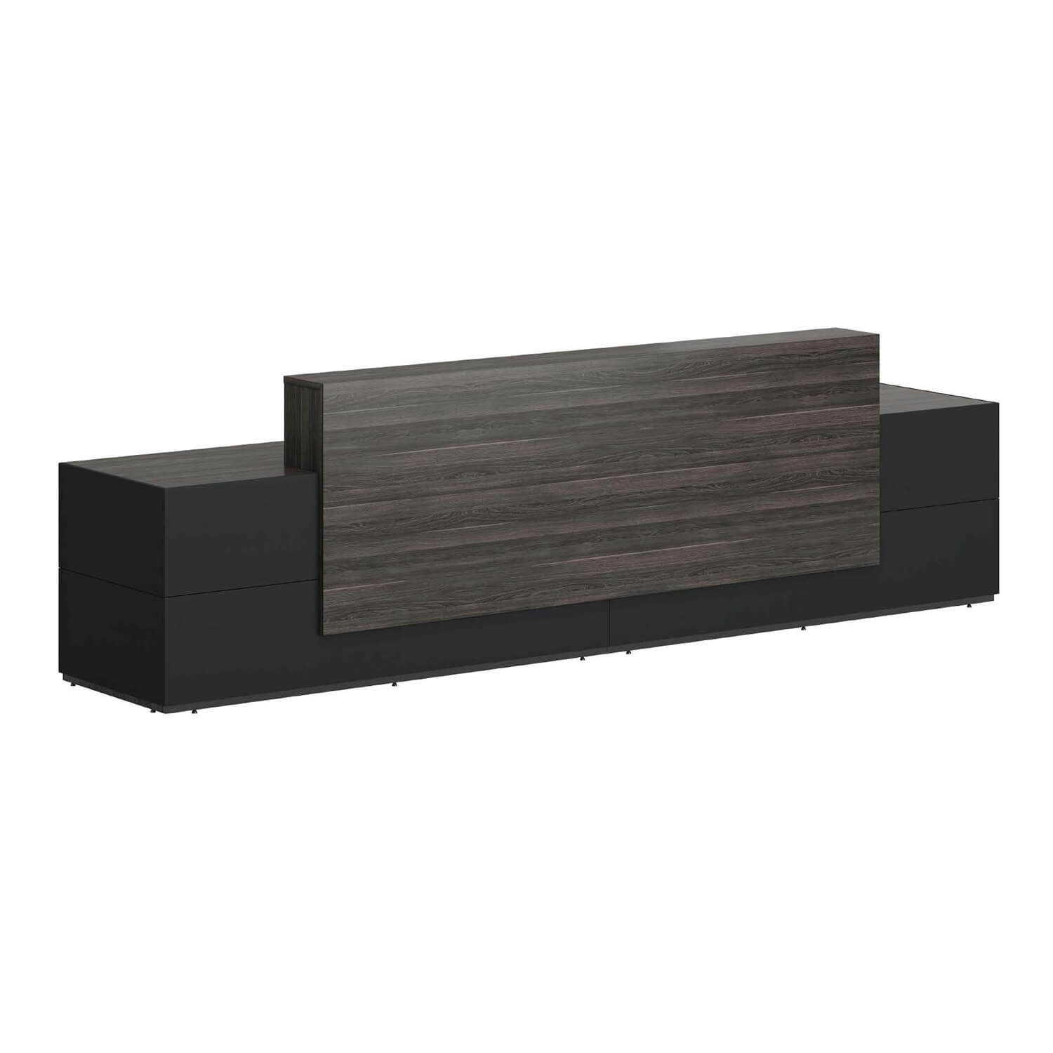 Dark Wood Grain Office Reception Desk with Counter Storage