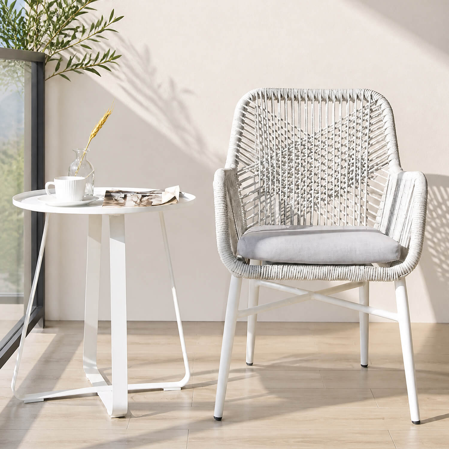 Rope Woven Outdoor Club Chair with Cushion
