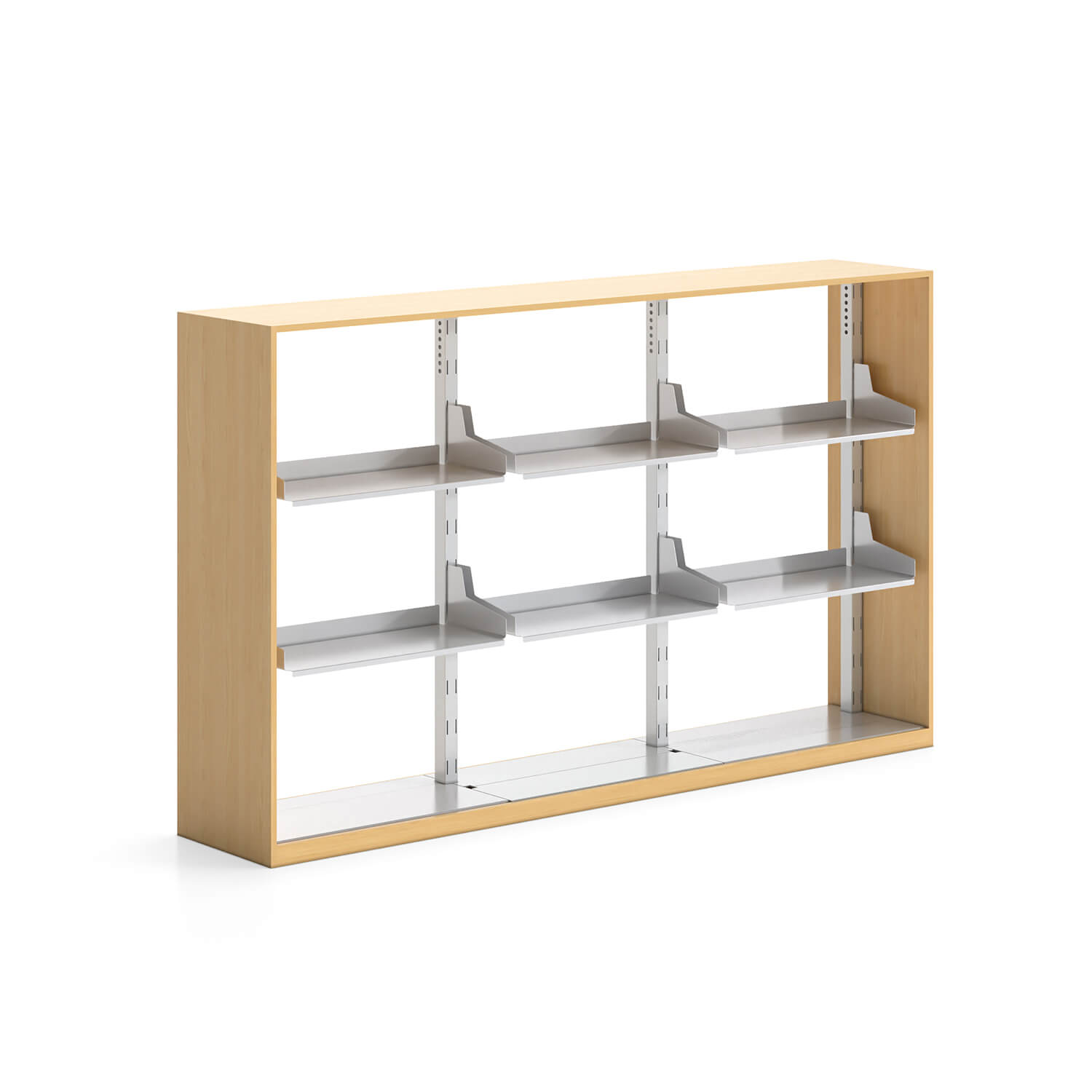 Sleek Symmetrical MFC Bookcase With Integrated Metal Supports