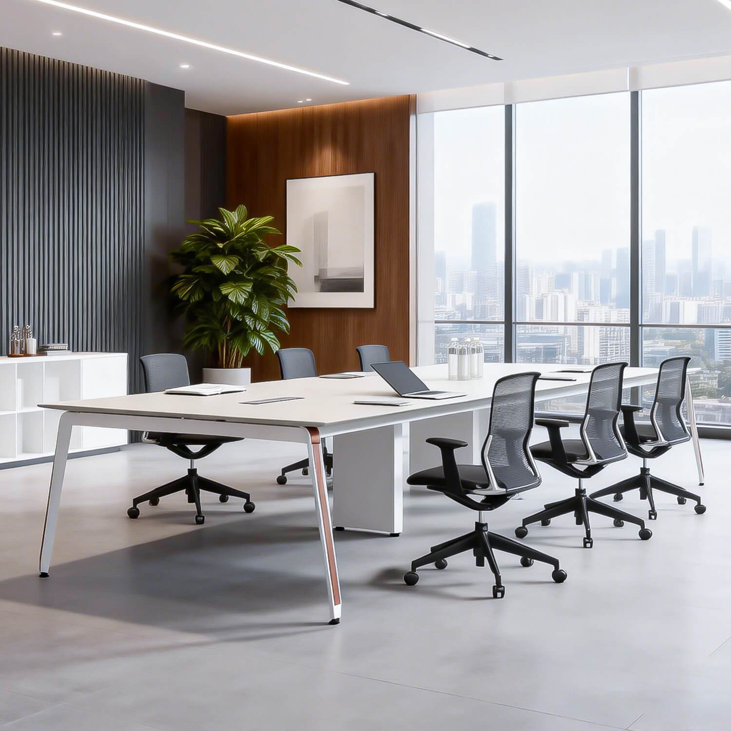 SpaceUnited Modern Designer Wooden Relief Texture Veneer Boardroom Conference Table Office Furniture