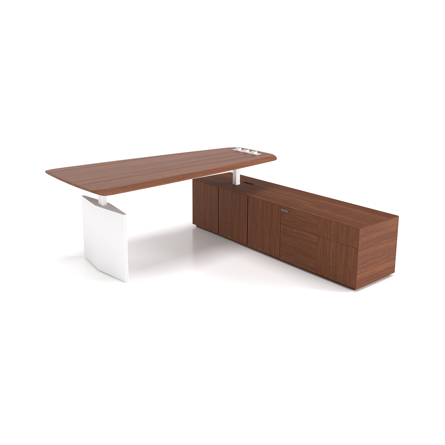 Modern Lacquer Executive Desk with Lacquered MDF Frame, Optional Height Adjustable Manager Office Desk with Side Cabinet