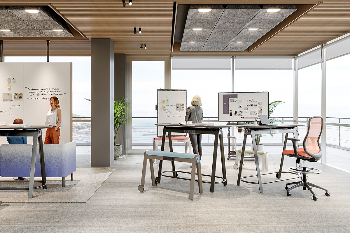 Co-working office with work and lounge areas