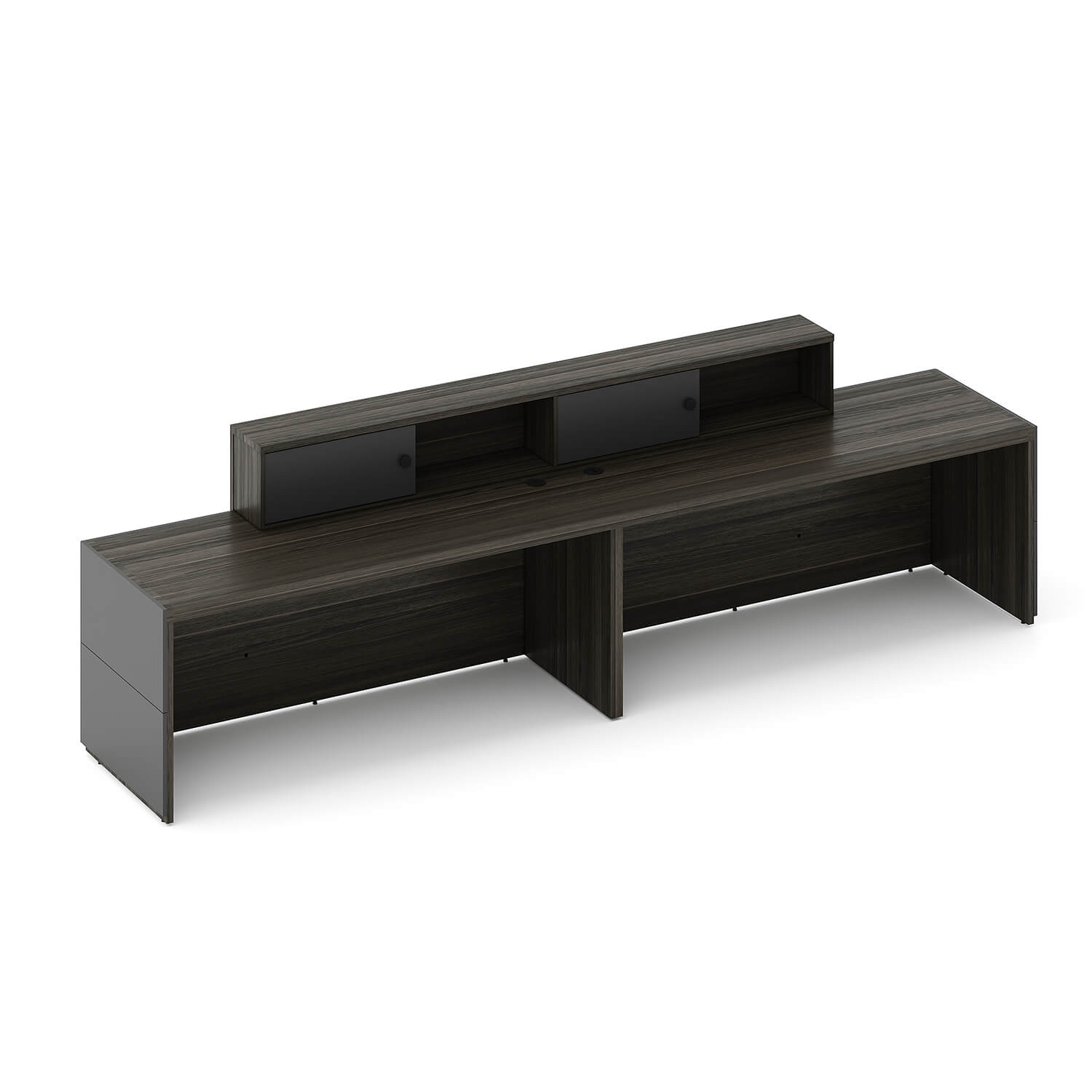 Dark Wood Grain Office Reception Desk with Counter Storage