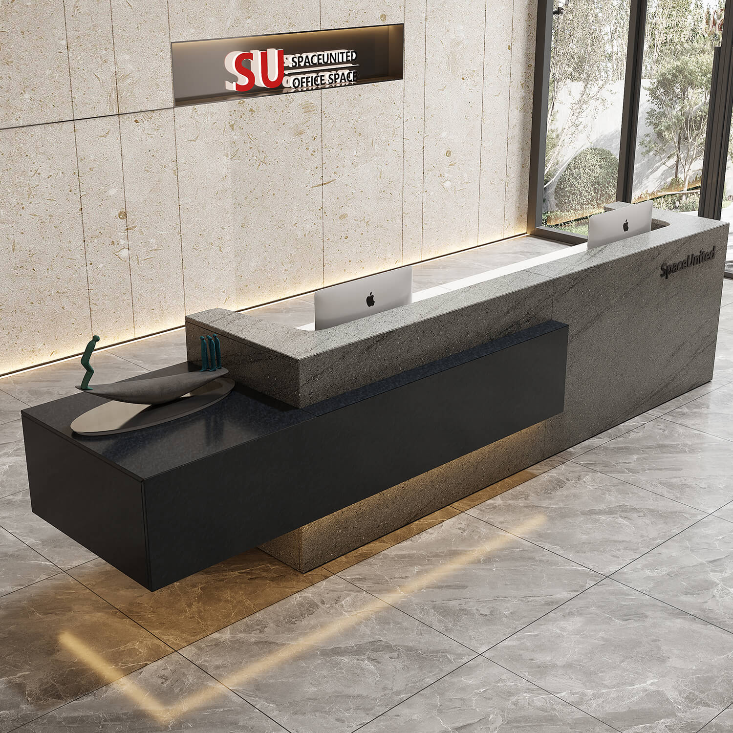 Corporate Reception Desk with Built-In Storage and Hutch