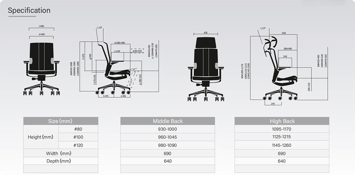 Height Adjustment Range of the Ergonomic Chair