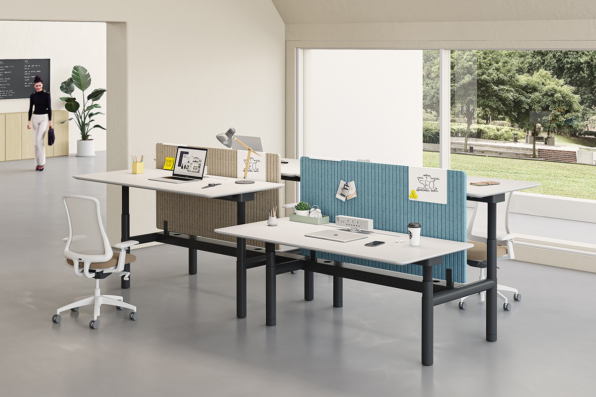 Electric height-adjustable staff workstation with cable management