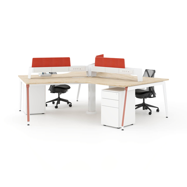 Factory Direct Office Furniture V Shaped 3 Person Staff Workstation Steel Frame Modular Desk