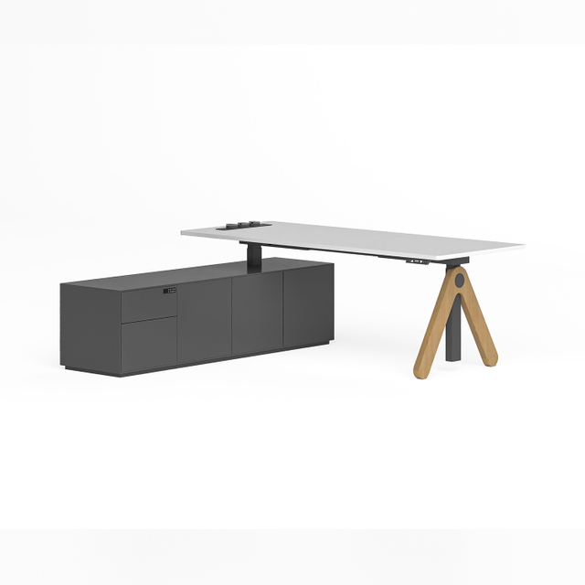 Electric Sit Stand Executive Manager Desk with Side Cabinet